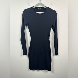 Bordeaux Classic Black Long Sleeve Dress Size Medium Cotton Blend Cutout‎ EUC